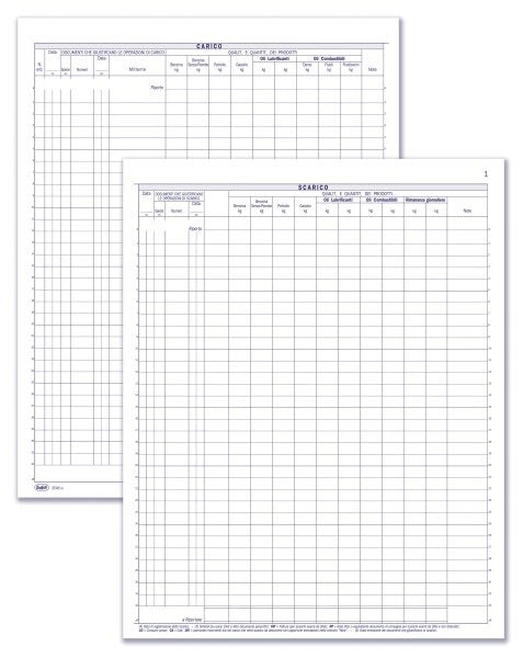 Registro Carico/Scarico oli minerali assoggettati ad accisa (mod. A - depositi commerciali) 49 pagine prenumerate - 31x24,5 cm