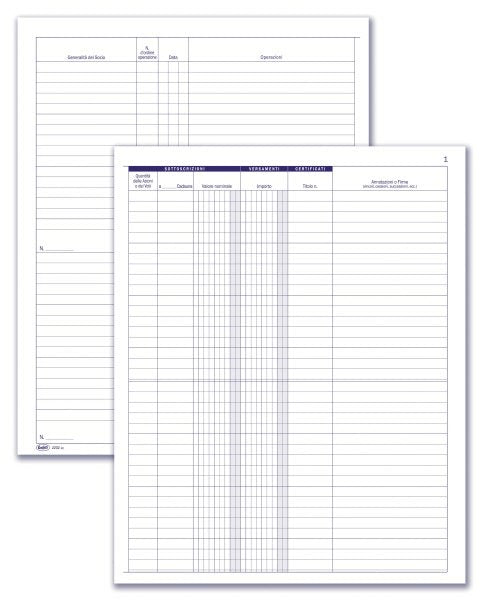Registro Libro Soci di società - partitario - 23 pagine prenumerate - 31x24,5 cm