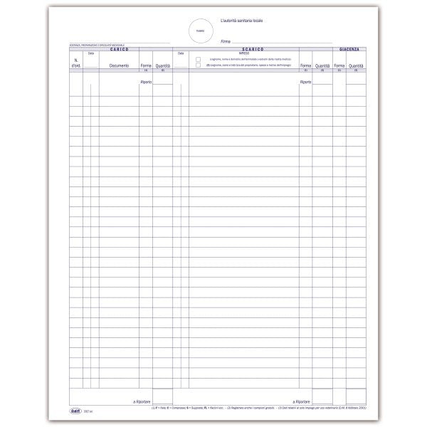 Registro Carico/Scarico stupefacenti - 104 pagine prenumerate - 31x24,5 cm