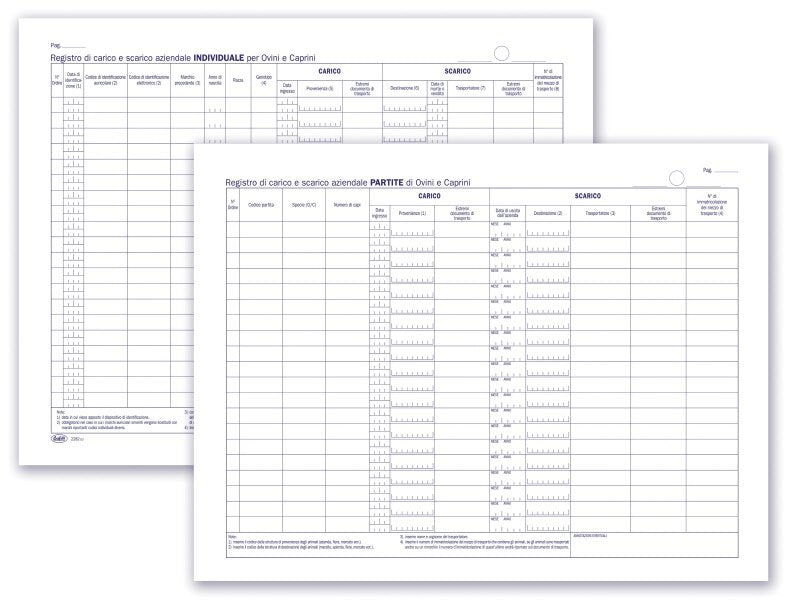 Registro aziendale di carico/scarico ovini e caprini - 46 pagine prenumerate - 31x24,5 cm