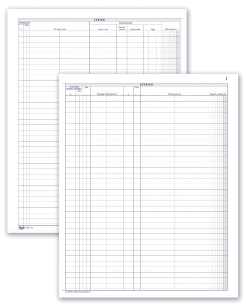 Registro Carico/Scarico autoveicoli in conto deposito presso gli autosaloni - 49 pagine prenumerate - 31x24,5 cm