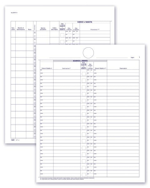 Registro aziendale di carico/scarico bovini - 23 pagine prenumerate - 31x24,5 cm