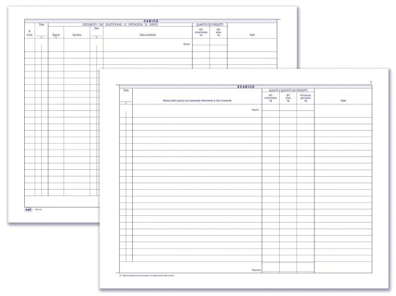 Registro Carico/Scarico GPL per uso privato/agricolo/industriale - 19 pagine prenumerate - 24,5x31 cm