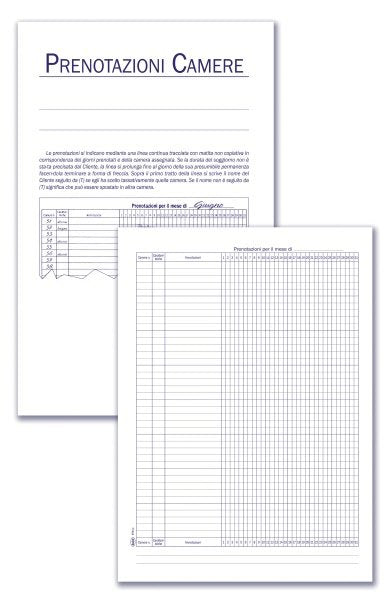 Registro Programmazione prenotazioni camere (120 camere, 4 mesi, 40 camere, 12 mesi) - 14 pagine - 34x24,5 cm