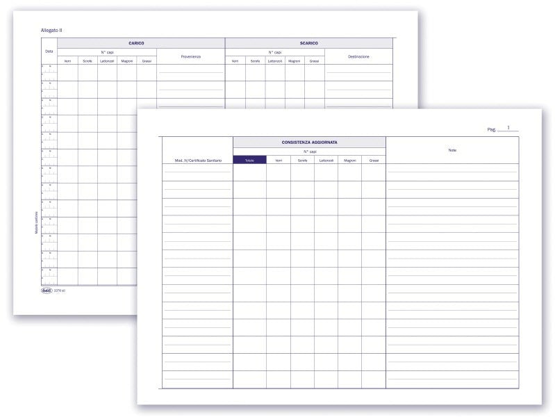 Registro aziendale di carico/scarico suini - 23 pagine prenumerate - 31x24,5 cm