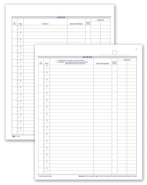 Registro Carico/Scarico degli esplosivi - 49 pagine prenumerate - 24,5x31 cm