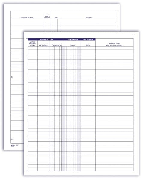 Registro Libro Soci di società - partitario - 49 pagine prenumerate - 31x24,5 cm