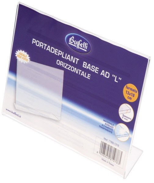 Portadepliant e porta fotografie  - base a L - 13x18 cm