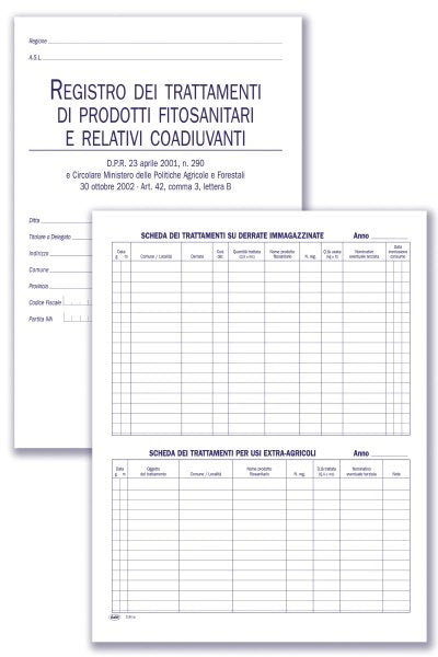 Registro trattamenti prodotti fitosanitari ¿Registro di campagna¿ - 46 pagine prenumerate - 31x24,5 cm