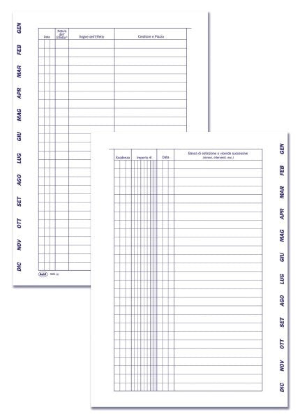 Registro Scadenzario gennaio/dicembre per soli effetti passivi - 4 pagine/mese con spirale - 24x17 cm