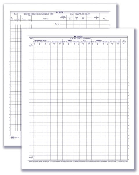 Registro Carico/Scarico oli minerali assoggettati ad accisa (mod. B - stazioni di servizio) - 49 pagine prenumerate - 31x24,5 cm