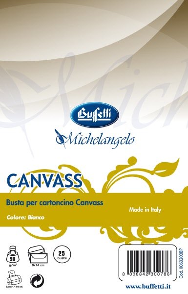 Conf. 10 buste + 10 bigliettini canvass - ruvida bianco -  12x18 cm