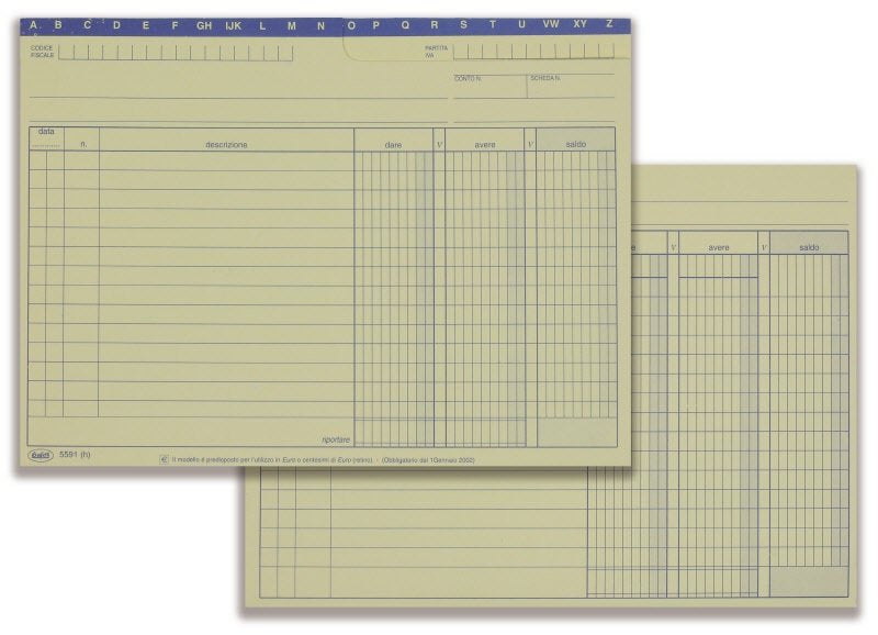 Scheda Dare/Avere/Saldo - Blu con busta - 14,8x21 cm