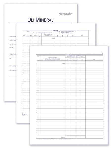 Registro Carico/Scarico oli minerali assoggettati ad accisa (mod. C - depositi privati e produzione energia elettrica) - 16 pagine prenumerate - 31x24,5 cm