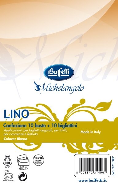 Conf. 10 buste + 10 bigliettini lino - ruvida avorio - Formato 9x14 cm
