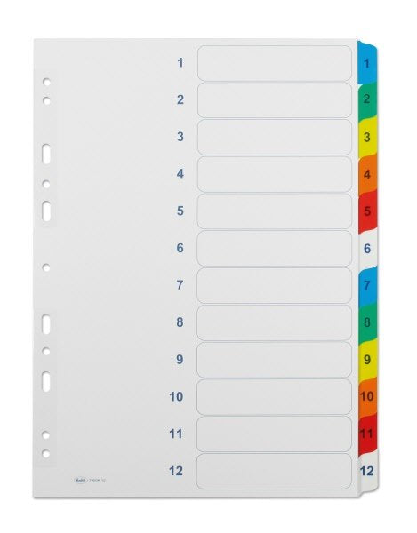 Divisori - Cartoncino - 1/12 tasti numerici colorati plastificati - A4 - bianco