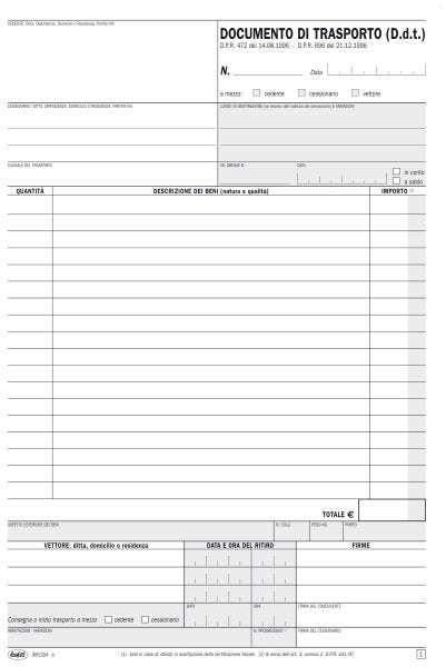 Documento di trasporto - Snap out quadruplice copia autoricalcante - 31x21 cm