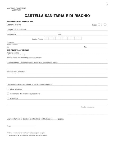 Registro Cartella sanitaria e di rischio (inserto centrale con i giudizi di idoneità) - 34 pagine prenumerate - 31x24,5 cm