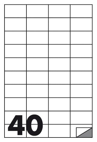 Conf. 100 etichette - f.to 52,5x29,7 mm  - angoli vivi senza margine - n. etichette per foglio 40