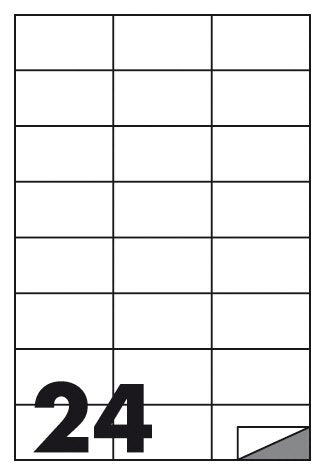 Etichette multifunzione -  conf. 100 fogli - f.to 70x37 mm  - angoli vivi senza margine - n. etichette per foglio 24