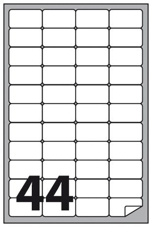Etichette multifunzione -  conf. 100 fogli - conf. 100 folgi - f.to 47,5x25,5 mm  - angoli arrotondati con margine - n. etichette per foglio 44