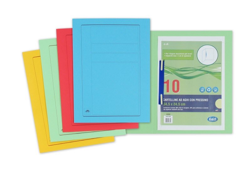 Cartelline con pressino fermafogli - fastener - cartoncino - 225 g/mq - 32,5x24,5 cm - verde  - conf. 10 pz
