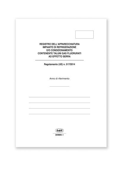 Sicurezza impianti - Registro impianti refrigerazione gas florurati ad effetto serra - Registro - 52 pagine 24x17 cm