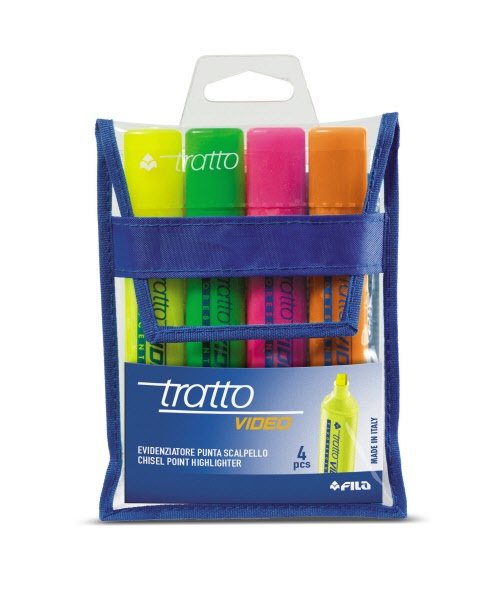 Evidenziatore Tratto Video - Astuccio 4 pezzi- Tratto 1- 5 mm - Punta a scalpello