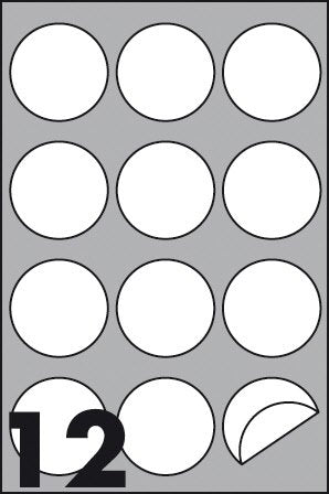 Etichette multifunzione -  conf. 100 fogli - diam. 60 mm - angoli vivi con margine - n. etichette per foglio  12
