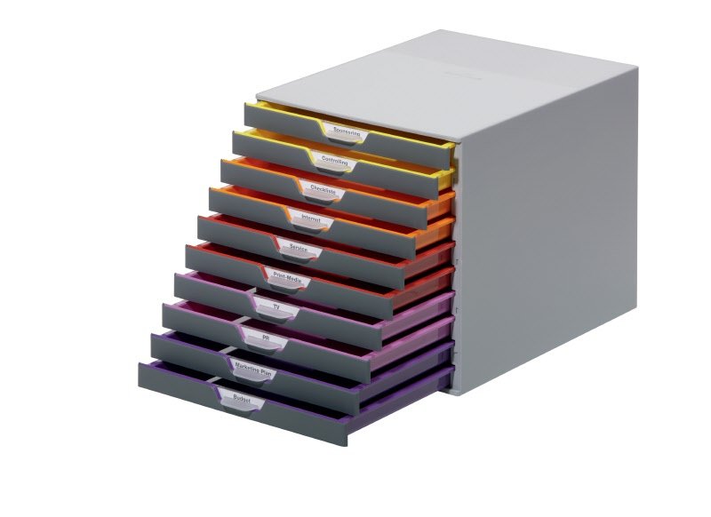Cassettiere da scrivania Varicolor® Durable - grigio e multicolore - 10 cassetti - 2,5 cm - 7610-27