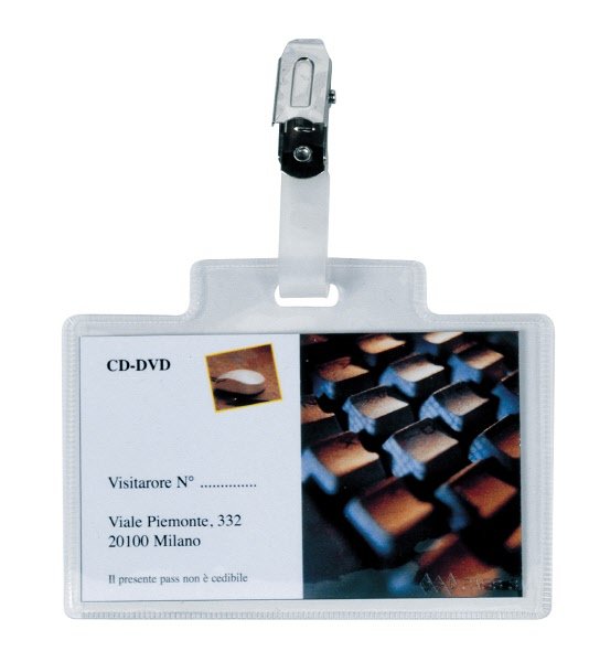 P.badge con clip in metallo - 6x9,5 cm - apertura laterale - neutro