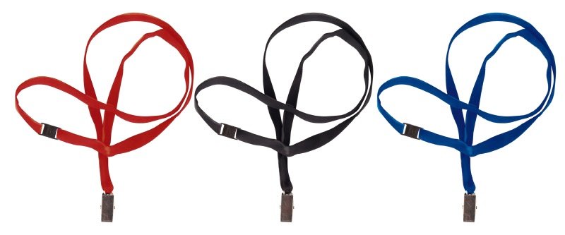 Cordoncino in raso con clip in metallo e chiusura antisoffocamento - blu