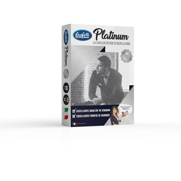 Conf. 5 risme carta per fotocopie Buffetti Platinum- A4 - 21x29,7 cm - 80 g