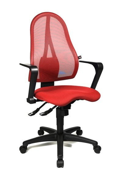 Sedia operativa Air Synchro 2.0 con braccioli - sedile tessuto rosso - schienale rete rossa