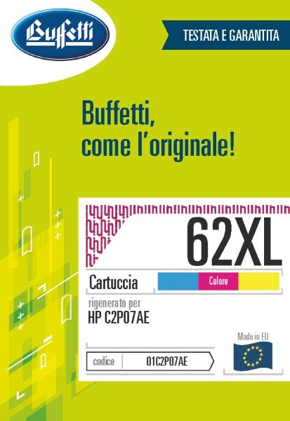 Cartuccia ink jet HP - Compatibile Rigenerato 62XL C2P07AE - 3 colori (Ciano, Magenta, Giallo) - 415 pag