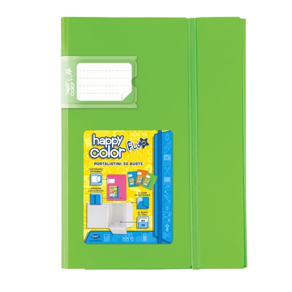 Portalistini Happy Color Fluo - Polipropilene - 20 buste - 29,7x21 cm - colori assortiti