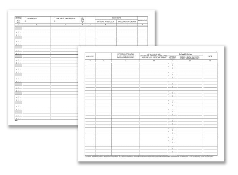Registro dei trattamenti dati personali per TITOLARI - 23 pagine prenumerate - 24x31 cm