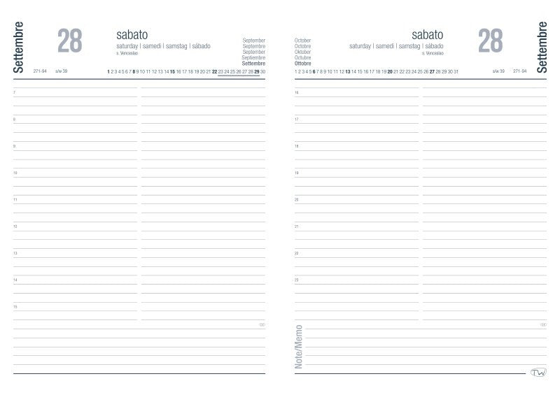 Agenda giornaliera due pagine per giorno in sintetico - 2026 - blocco fisso - 21x29,7 cm - blu