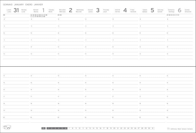 Planner settimanale con spirale - 12 mesi - 7 giorni interi - 33,8x11,5 cm -  2026 -  in sintetico