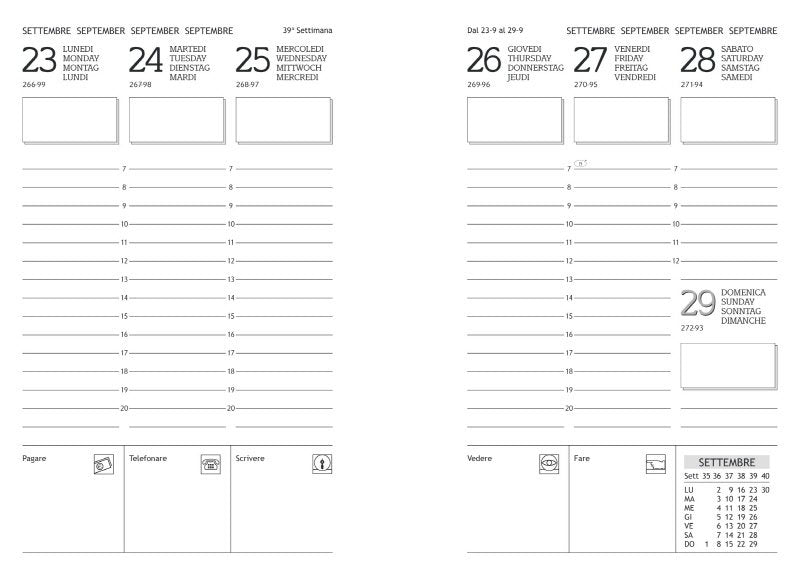 Refill Agenda settimanale carta bianca - 2026 -9x13 cm
