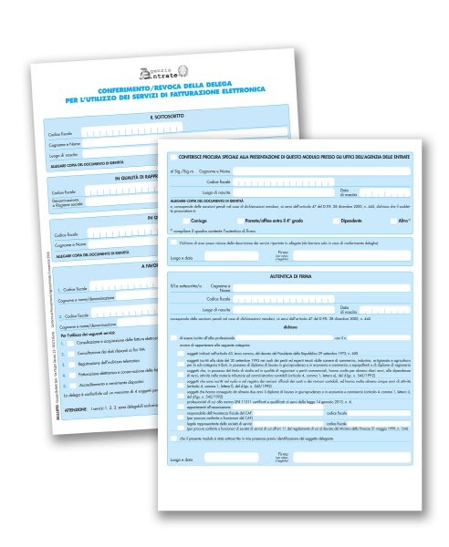 Conferimento/Revoca della delega per l'utilizzo dei servizi di fatturazione elettronica - Modulo Continuo triplice copia - compilazione manuale - 24x24"