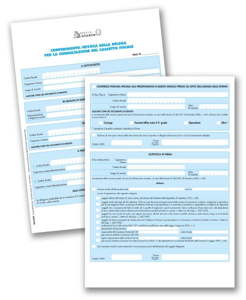 Conferimento/Revoca della delega per la consultazione del Cassetto Fiscale - Modulo Continuo triplice copia - compilazione manuale - 24x24"