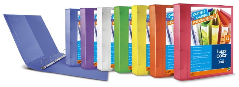 Cartella personalizzabile Happy Color -polipropilene -  4 anelli a D - Diametro 30 mm - neutro