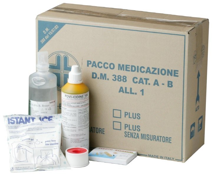 Pacco reintegro per cassette pronto soccorso per aziende o unità produttive fino a 2 persone.