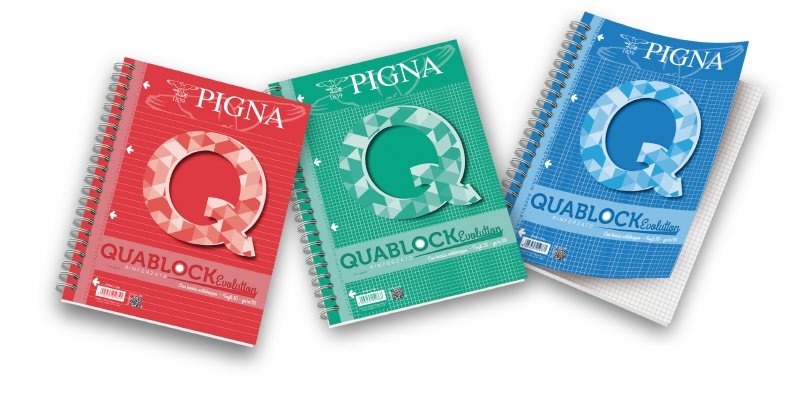 Blocco A4 QUABLOCK EVOLUTION con fori e banda rinforzata . Rigatura 1R