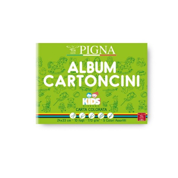 Album cartoncini colorati Pigna Kids - 24x33 cm - 10 fogli - 5 colori - 170 g