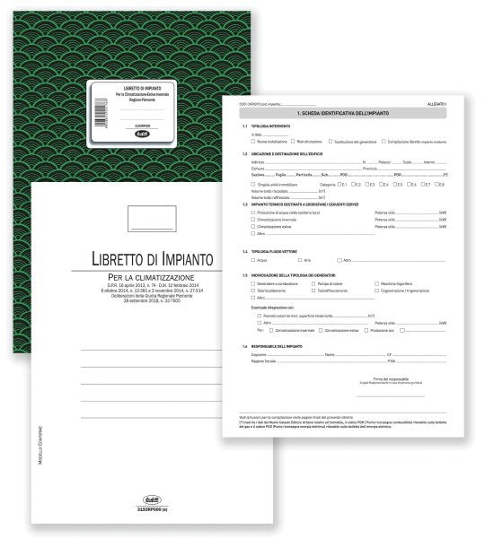 Registro Libretto di impianto per la climatizzazione estiva e invernale Regione Piemonte - 44 pagine - 29,7x21 cm