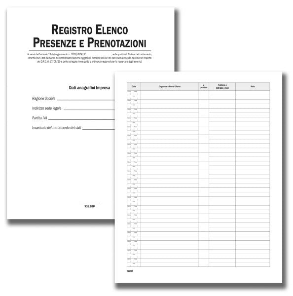 Registro Elenco Presenze e Prenotazioni - 24 pagine - 31x24,5 cm