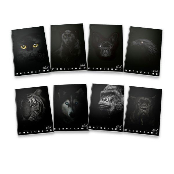 Quaderni con spirale Monocromo Black  - Formato A5- Rigatura 5M - Quadretto elementari e medie - 80 g - copertine assortite