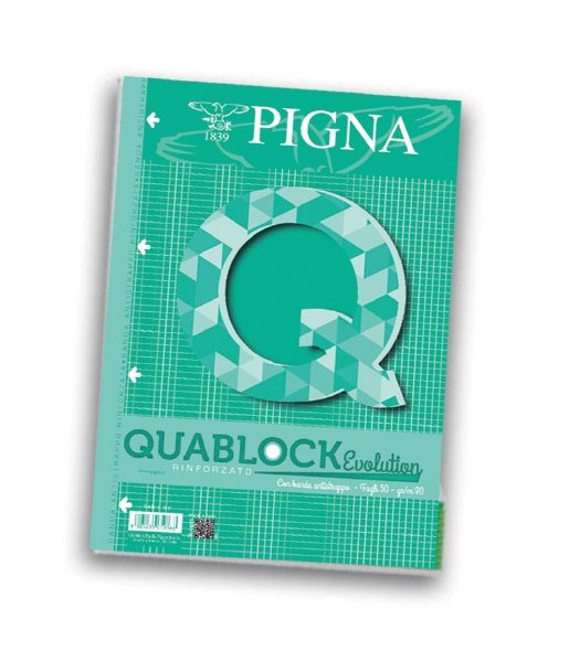 Blocchi collati Quablock Evolution - fogli rinforzati - Rigatura 4M - Quadretto elementari e medie - 40 fogli - A4 - 80 g